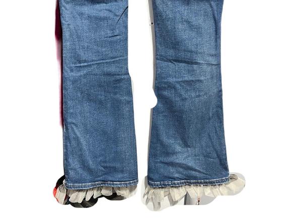 Shein High Waist Frill Contrast Mesh Flare Leg Ruffle Trim Tulle Detail Jeans - Picture 7 of 9